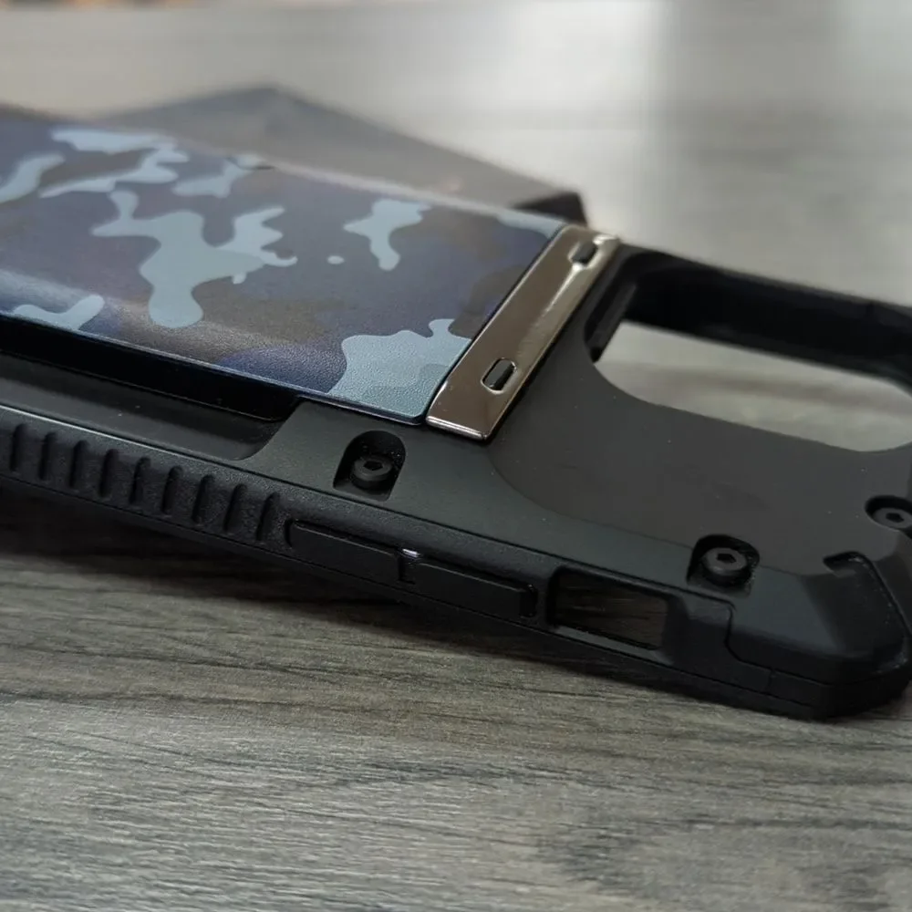 iPhone 13 Pro Max Cardholder Phone Case with Blue Camo Sliding Cover